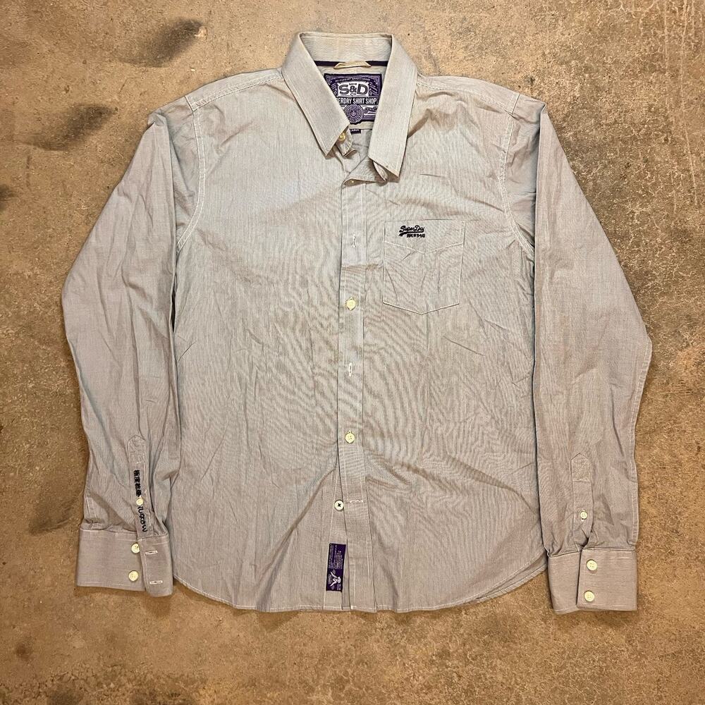 Superdry New York Button Down Shirt Blue Micro Stripes Mens XXL VGC